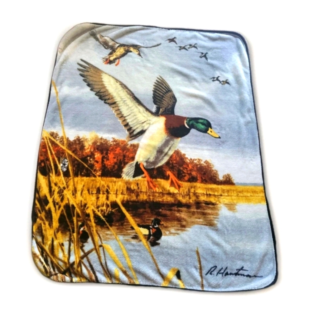 Vintage Blanket R Hautman Outdoors Mallard Ducks The Sopranos Throw Reversible